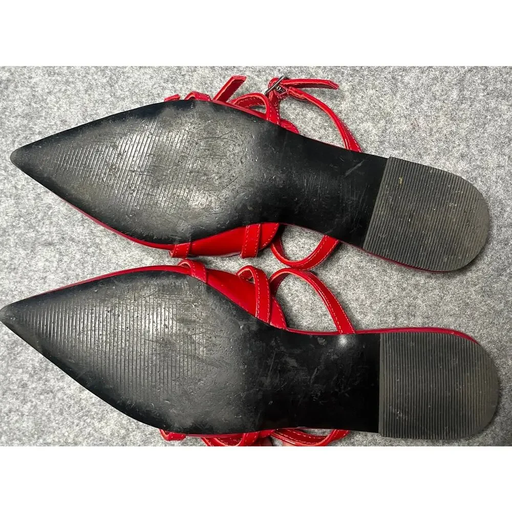 Steve Madden Shatter Red Patent Pointed Toe Buckle Ballet Mule Flats Size 6